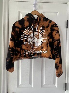 Venice Beach California Bleach Tie Dye Cropped Hoodie Womens M/L Palm Tree
